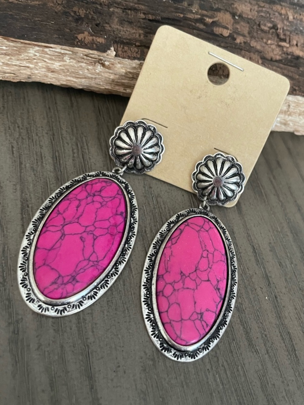 Pink Turquoise Oval Drop Earrings